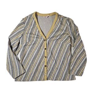 Vtg Kay Windsor Striped Cardigan Sz M Yellow Gray USA Grannycore Unionmade 50's